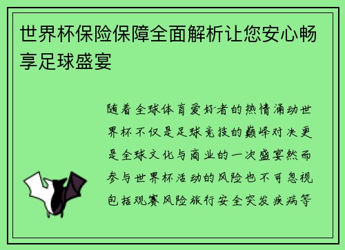 世界杯保险保障全面解析让您安心畅享足球盛宴